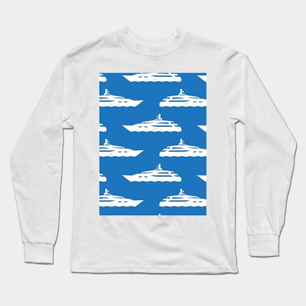 Blue Yacht Print Long Sleeve T-Shirt by NewburyBoutique